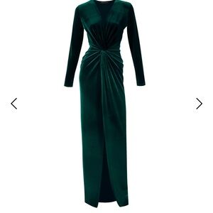 Wolf and Badger Kiss Me Quick Velvet Green Knot Maxi Dress